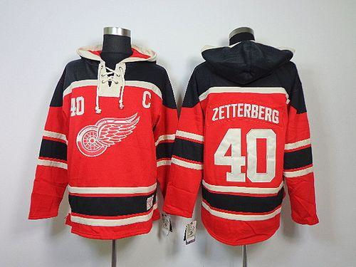 Detroit Red Wings 40 Henrik Zetterberg Red Sawyer Hooded Sweatshirt NHL Jersey