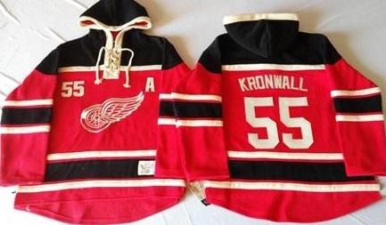 Detroit Red Wings 55 Niklas Kronwall Red Sawyer Hooded Sweatshirt NHL Jersey