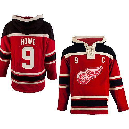 Detroit Red Wings 9 Gordie Howe Red Sawyer Hooded Sweatshirt NHL Jersey