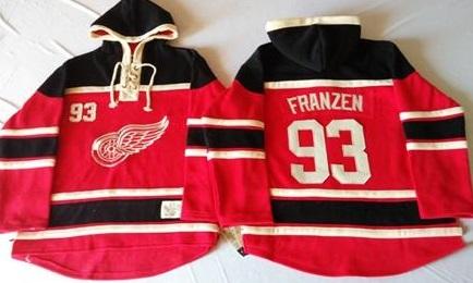 Detroit Red Wings 93 Johan Franzen Red Sawyer Hooded Sweatshirt NHL Jersey