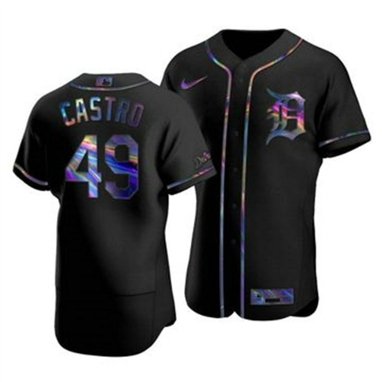 Detroit Tigers #49 Willi Castro Men's Nike Iridescent Holographic Collection MLB Jersey - Black