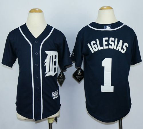 Detroit Tigers 1 Jose Iglesias Navy Blue Cool Base Kid MLB Jersey
