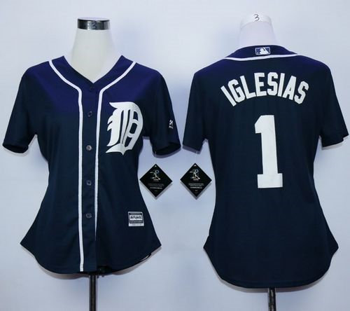 Detroit Tigers 1 Jose Iglesias Navy Blue Fashion Women MLB Jersey