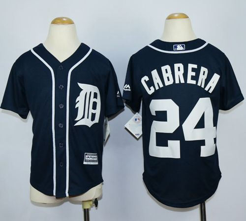 Detroit Tigers 24 Miguel Cabrera Navy Blue Cool Base Kid MLB Jersey