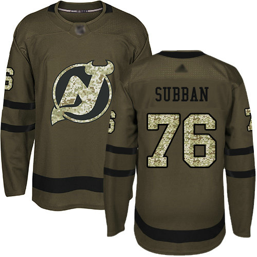 Devils #76 P. K. Subban Green Salute to Service Stitched Youth Hockey Jersey