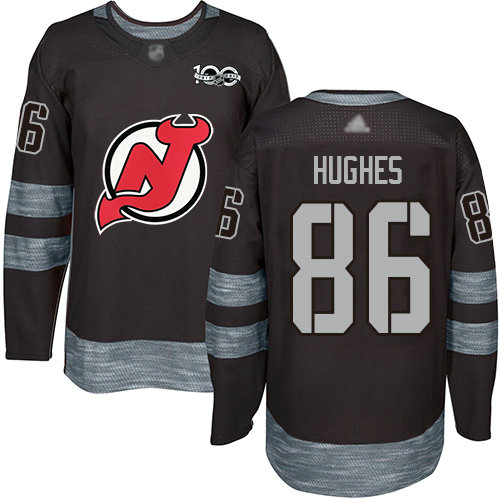 Devils #86 Jack Hughes Black 1917-2017 100th Anniversary Stitched Hockey Jersey
