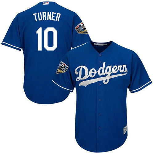 Dodgers #10 Justin Turner Blue Cool Base 2018 World Series Stitched Youth MLB Jersey