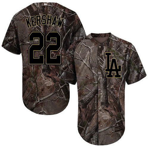 Dodgers #22 Clayton Kershaw Camo Realtree Collection Cool Base Stitched Youth Baseball Jersey