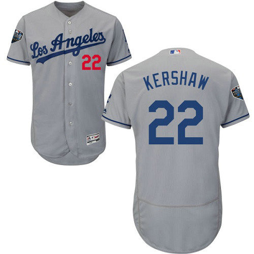 Dodgers #22 Clayton Kershaw Grey Flexbase Authentic Collection 2018 World Series Stitched MLB Jersey