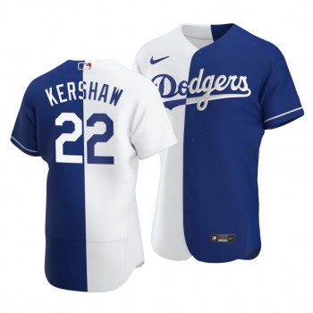 Dodgers #22 Clayton Kershaw Split White Blue Two-Tone Jersey