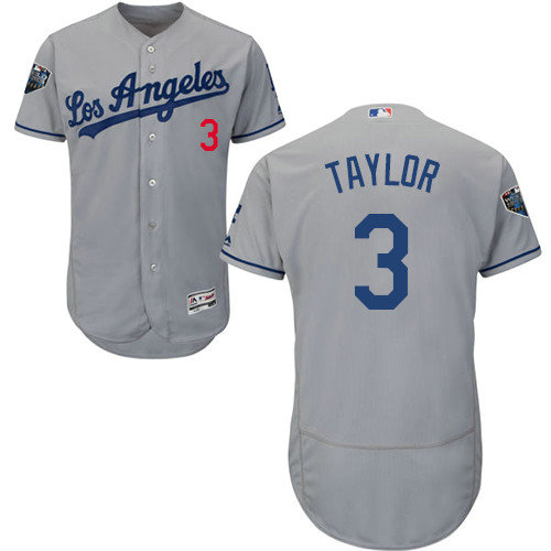 Dodgers #3 Chris Taylor Grey Flexbase Authentic Collection 2018 World Series Stitched MLB Jersey