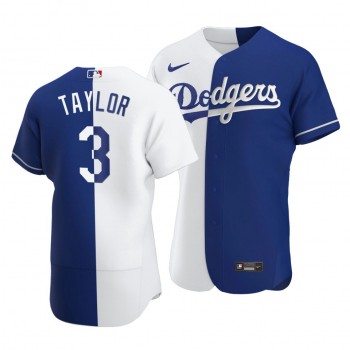 Dodgers #3 Chris Taylor Split White Blue Two-Tone Jersey