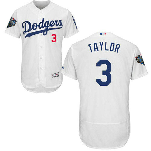 Dodgers #3 Chris Taylor White Flexbase Authentic Collection 2018 World Series Stitched MLB Jersey