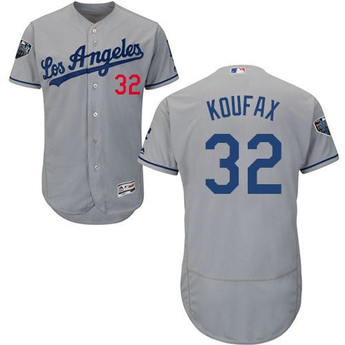 Dodgers #32 Sandy Koufax Grey Flexbase Authentic Collection 2018 World Series Stitched MLB Jersey