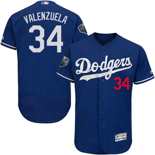 Dodgers #34 Fernando Valenzuela Blue Flexbase Authentic Collection 2018 World Series Stitched MLB Jersey