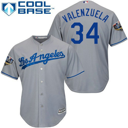 Dodgers #34 Fernando Valenzuela Grey Cool Base 2018 World Series Stitched Youth MLB Jersey
