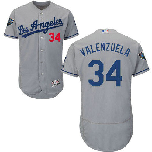 Dodgers #34 Fernando Valenzuela Grey Flexbase Authentic Collection 2018 World Series Stitched MLB Jersey