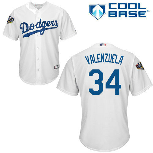 Dodgers #34 Fernando Valenzuela White Cool Base 2018 World Series Stitched Youth MLB Jersey