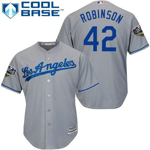 Dodgers #42 Jackie Robinson Grey Cool Base 2018 World Series Stitched Youth MLB Jersey