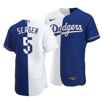 Dodgers #5 Corey Seager Split White Blue Two-Tone Jersey