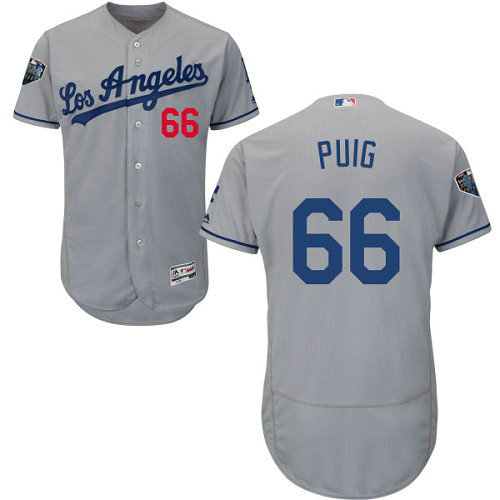 Dodgers #66 Yasiel Puig Grey Flexbase Authentic Collection 2018 World Series Stitched MLB Jersey