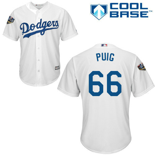 Dodgers #66 Yasiel Puig White Cool Base 2018 World Series Stitched Youth MLB Jersey