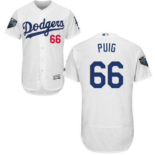 Dodgers #66 Yasiel Puig White Flexbase Authentic Collection 2018 World Series Stitched MLB Jersey