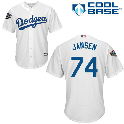 Dodgers #74 Kenley Jansen White Cool Base 2018 World Series Stitched Youth MLB Jersey