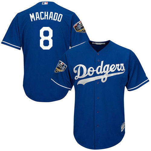 Dodgers #8 Manny Machado Blue Cool Base 2018 World Series Stitched Youth MLB Jersey