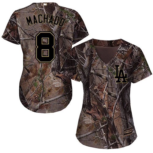 Dodgers #8 Manny Machado Camo Realtree Collection Cool Base Women's Stitched Baseball Jersey