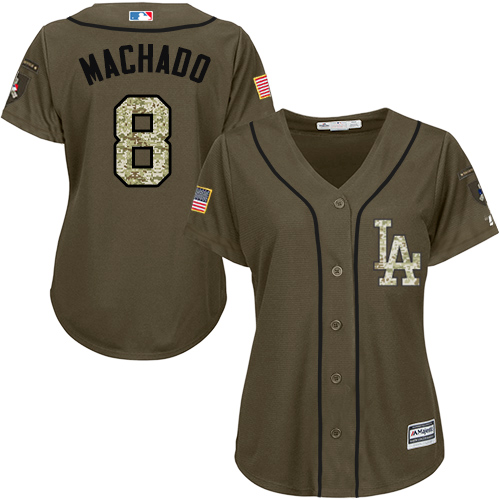 Dodgers #8 Manny Machado Green Salute to Service Women's Stitched Baseball Jersey