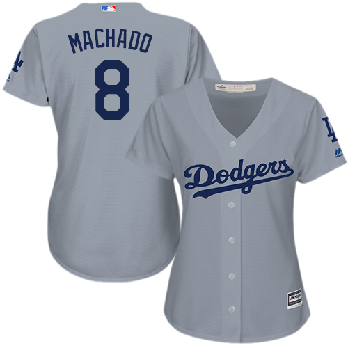 Dodgers #8 Manny Machado Grey Alternate Road Women's Stitched Baseball Jersey