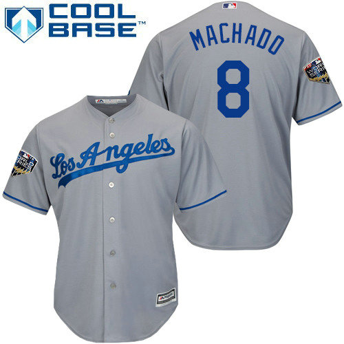 Dodgers #8 Manny Machado Grey Cool Base 2018 World Series Stitched Youth MLB Jersey