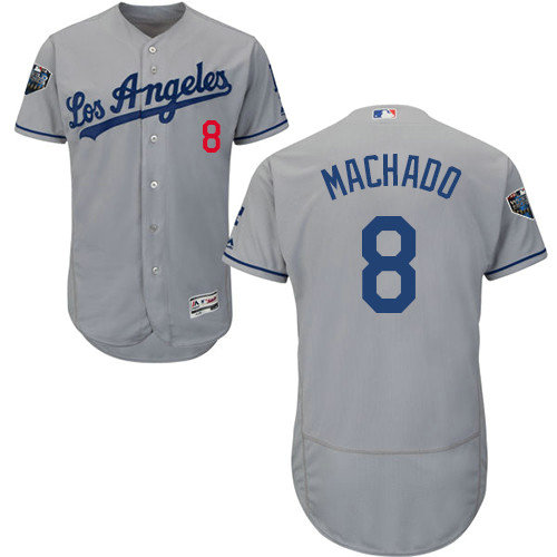 Dodgers #8 Manny Machado Grey Flexbase Authentic Collection 2018 World Series Stitched MLB Jersey