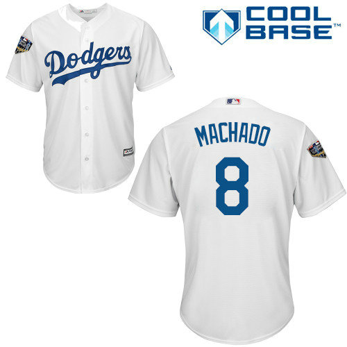 Dodgers #8 Manny Machado White Cool Base 2018 World Series Stitched Youth MLB Jersey