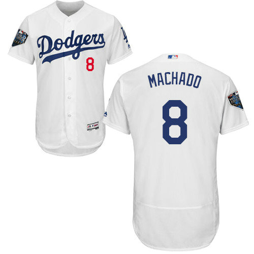 Dodgers #8 Manny Machado White Flexbase Authentic Collection 2018 World Series Stitched MLB Jersey