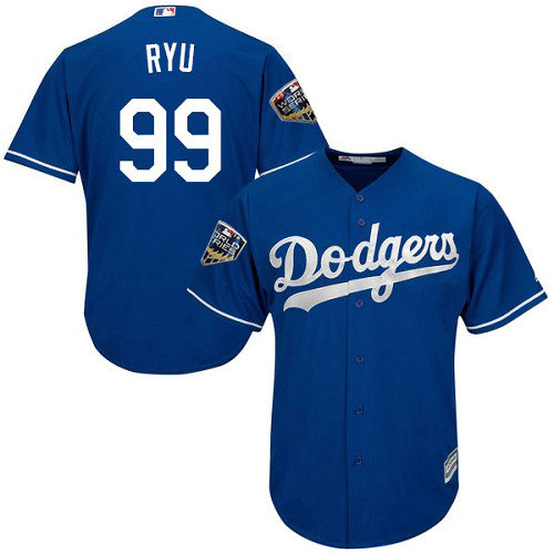 Dodgers #99 Hyun Jin Ryu Blue Cool Base 2018 World Series Stitched Youth MLB Jersey