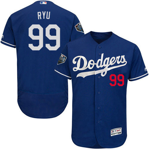 Dodgers #99 Hyun Jin Ryu Blue Flexbase Authentic Collection 2018 World Series Stitched MLB Jersey