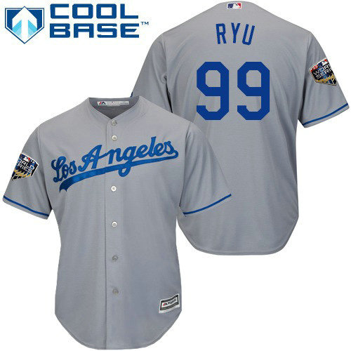 Dodgers #99 Hyun Jin Ryu Grey Cool Base 2018 World Series Stitched Youth MLB Jersey