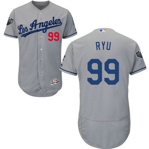 Dodgers #99 Hyun Jin Ryu Grey Flexbase Authentic Collection 2018 World Series Stitched MLB Jersey