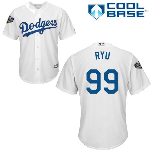Dodgers #99 Hyun-Jin Ryu White Cool Base 2018 World Series Stitched Youth MLB Jersey
