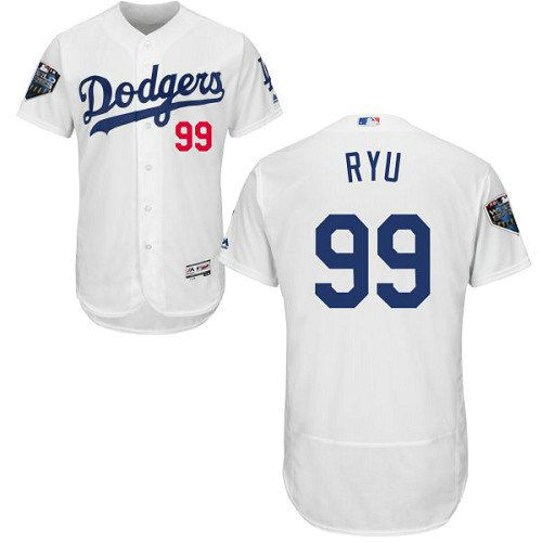 Dodgers #99 Hyun-Jin Ryu White Flexbase Authentic Collection 2018 World Series Stitched MLB Jersey