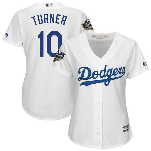 Dodgers 10 Justin Turner White Women 2018 World Series Cool Base Player Jersey