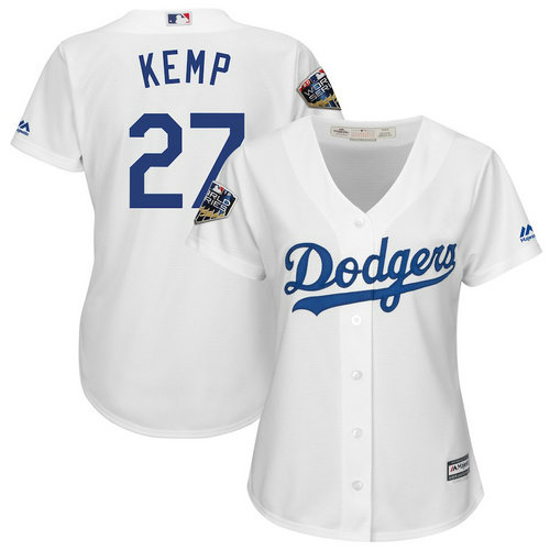 Dodgers 27 Matt Kemp White Women 2018 World Series Cool Base Player Jersey