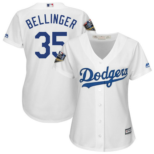 Dodgers 35 Cody Bellinger White Women 2018 World Series Cool Base Player Jersey