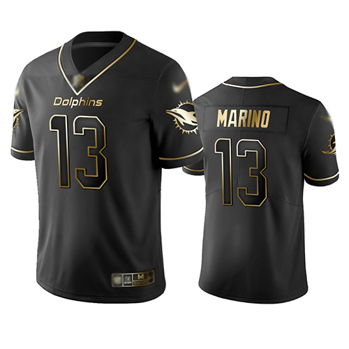 Dolphins #13 Dan Marino Black Men's Stitched Football Limited Golden Edition Jersey