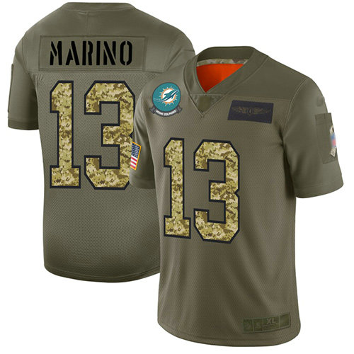 Dolphins #13 Dan Marino Olive Camo Men's Stitched Football Limited 2019 Salute To Service Jersey