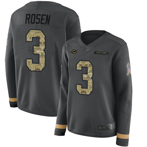Dolphins #3 Josh Rosen Anthracite Salute to Service Women's Stitched Football Limited Therma Long Sleeve Jersey