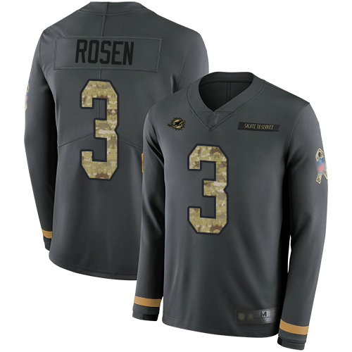 Dolphins #3 Josh Rosen Anthracite Salute to Service Youth Stitched Football Limited Therma Long Sleeve Jersey