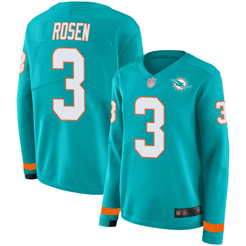 Dolphins #3 Josh Rosen Aqua Green Team Color Women's Stitched Football Limited Therma Long Sleeve Jersey